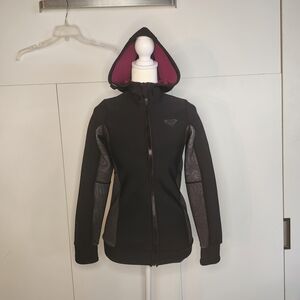 Women's Black and Pink Hooded Jacket